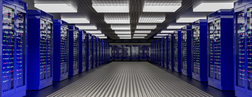 Data center room with computer servers